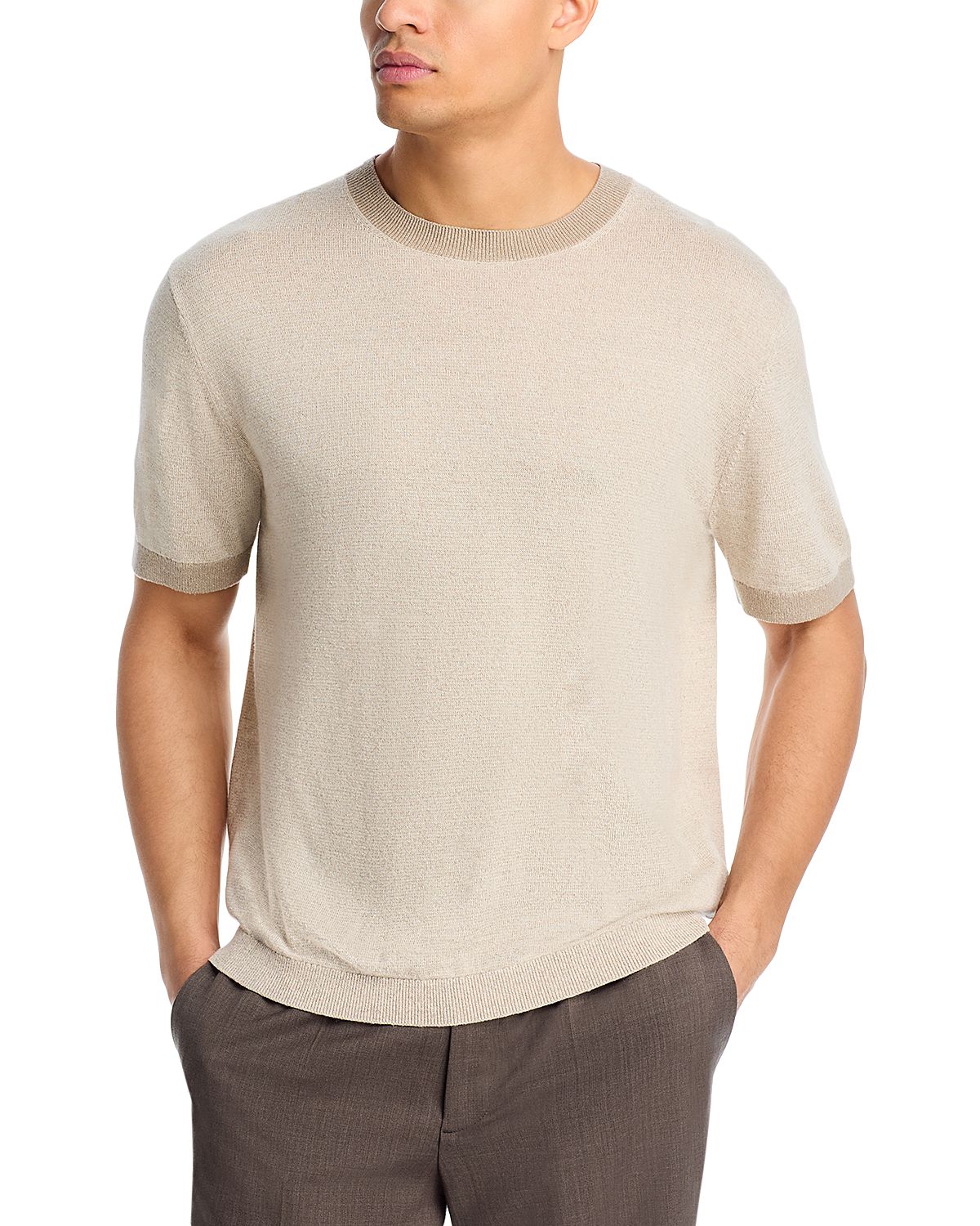 Theory Short Sleeve Silk Linen Crewneck Sweater