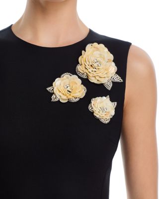 Embroidered Brooch Stretch Wool Cocktail Dress