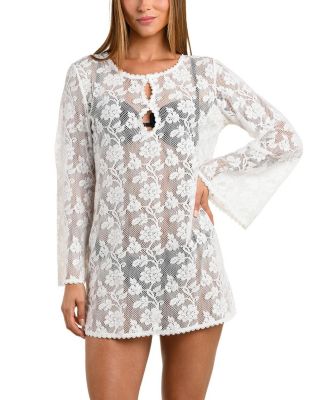Celestial Petals Bell Sleeve Mini Dress Cover Up