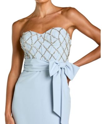 Strapless Crepe Embellished Bustier Gown with Bow