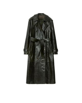 Long Embossed Leather Trench Coat