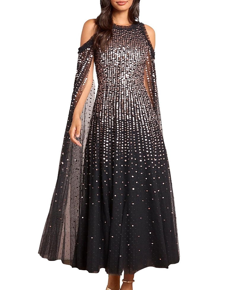 Needle & Thread Moonlight Sequin Cape Sleeve Ankle Gown