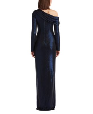  Toryn Metallic Pleated Draped Gown