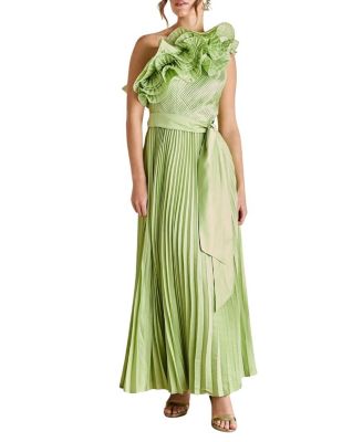 One Shoulder Pleated Skirt Maxi Dress