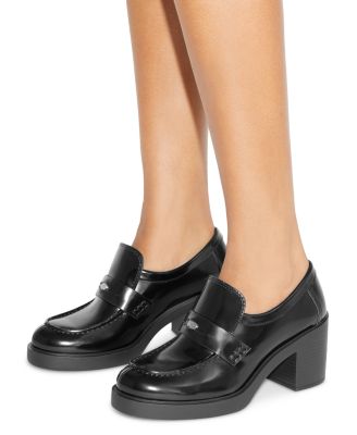Women's Classic Heeled Leather Lug Loafers