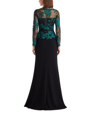 Beacon Belted Embroidered Illusion Gown