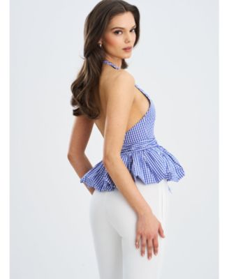  Ilene Checkered Bubble Hem Halter Top