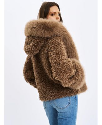  Kali Jumbo Faux Fur Trimmed Teddy Coat with Hood