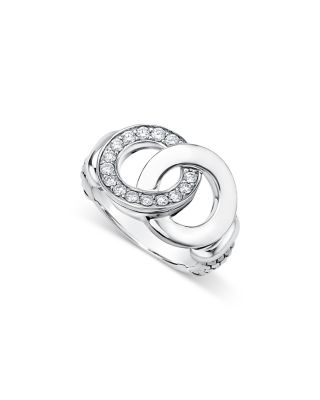 Sterling Silver Signature Caviar Diamond Interlocking Ring