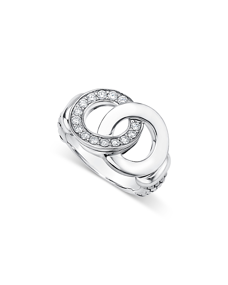 Lagos Sterling Silver Signature Caviar Diamond Interlocking Ring