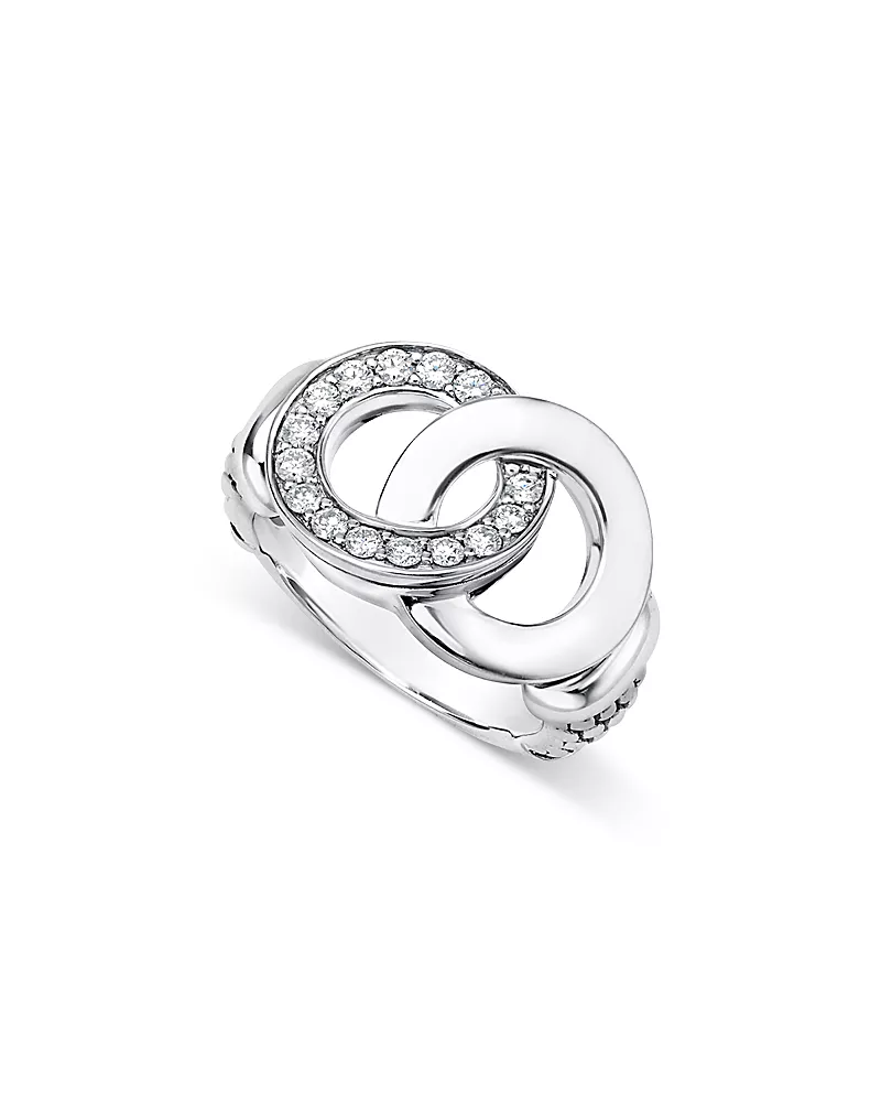 Lagos Sterling Silver Signature Caviar Diamond Interlocking Ring