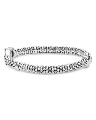 Sterling Silver Signature Caviar Diamond Interlocking Circle Beaded Bracelet