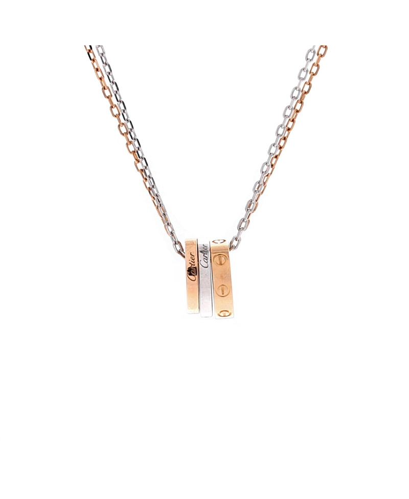 Pre-Owned Cartier Love 3 Ring Pendant Necklace 18K Rose Gold and 18K White Gold with 6 Diamonds, 14.75
