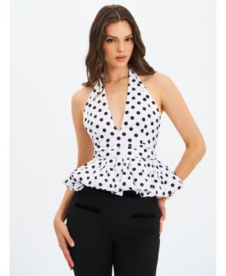  Ilene Polka Dot Bubble Hem Halter Top