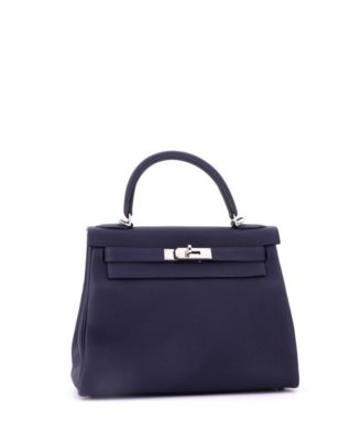 Kelly 28 Handbag Blue Togo with Palladium Hardware