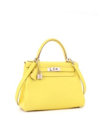 Kelly 28 Handbag Yellow Evercolor with Palladium Hardware