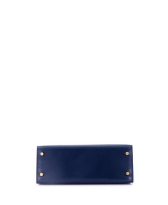 Kelly 25 Handbag Blue Box Calf with Gold Hardware