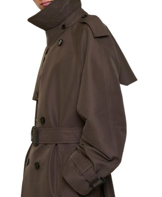  Long Check Collar Silk Cotton Trench Coat