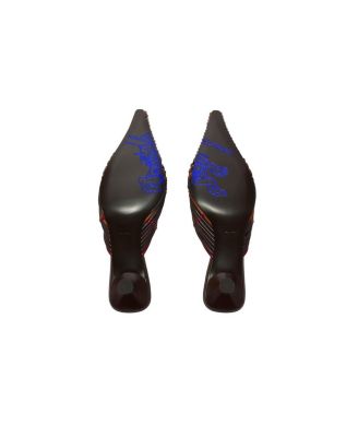  Women's Check Woven Leather Cameo Mules