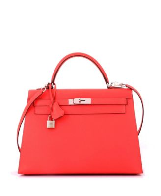 Kelly 32 Handbag Red Epsom with Palladium Hardware