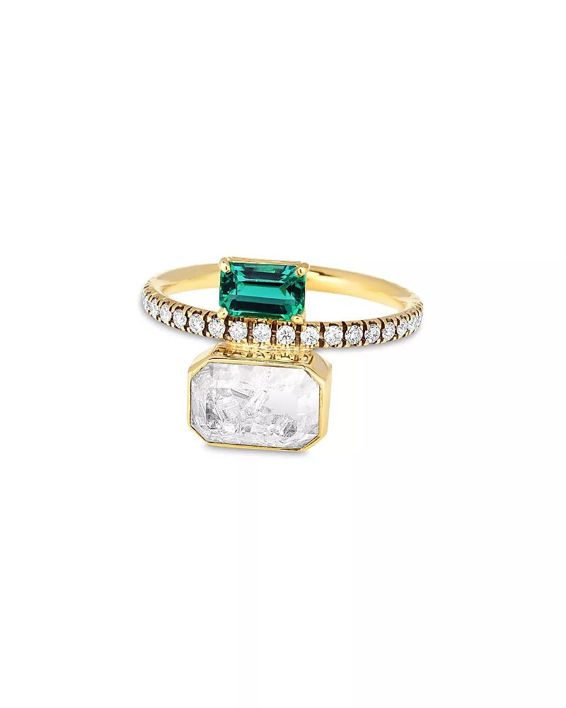 Moritz Glik 18K Yellow Gold Emerald & Diamond Shaker Eternity Ring