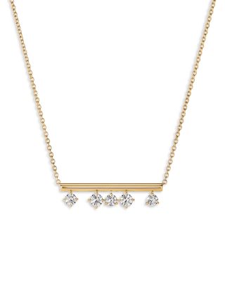 18K Yellow Gold Barre Floating Diamond Necklace, 18"