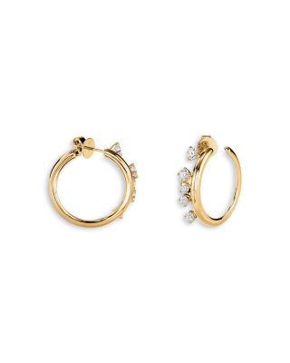 18K Yellow Gold Floating Diamond Barre Hoop Earrings