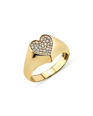 14K Yellow Gold Diamond Pav&eacute; Heart Signet Ring