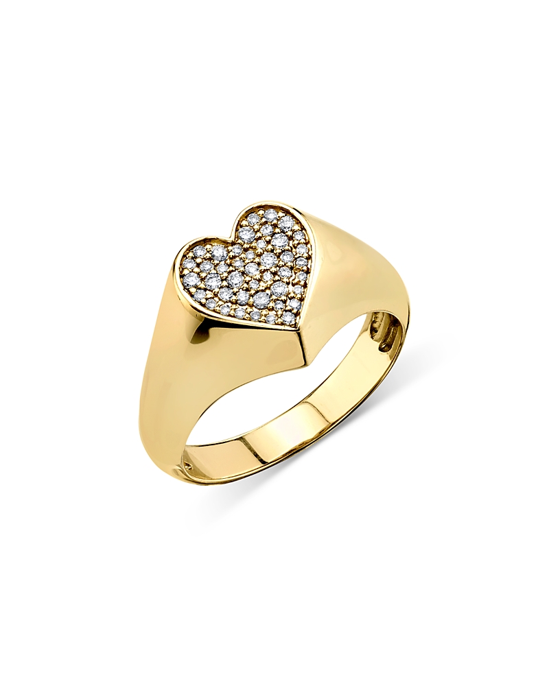 Sydney Evan 14K Yellow Gold Diamond Pave Heart Signet Ring