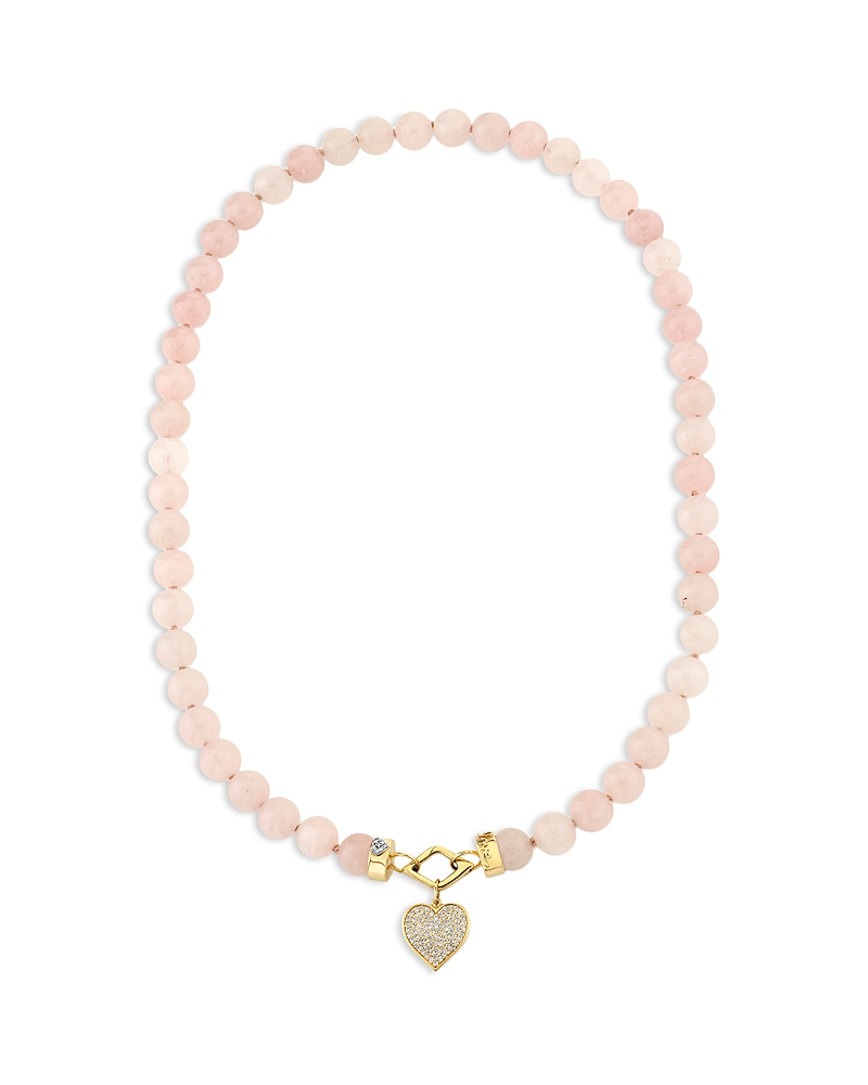 Sydney Evan 14K Yellow Gold Pink Quartz & Diamond Heart Love Pendant Necklace, 18
