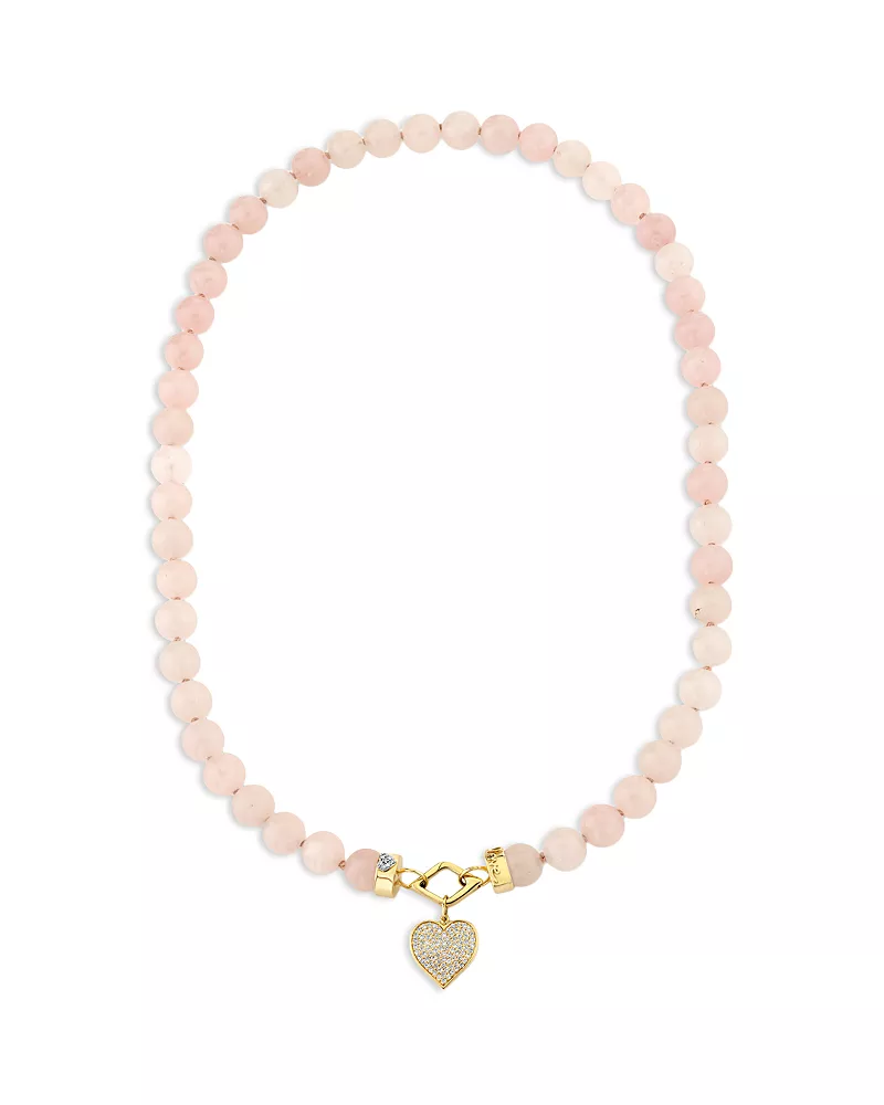 Sydney Evan 14K Yellow Gold Pink Quartz & Diamond Heart Love Pendant Necklace, 18