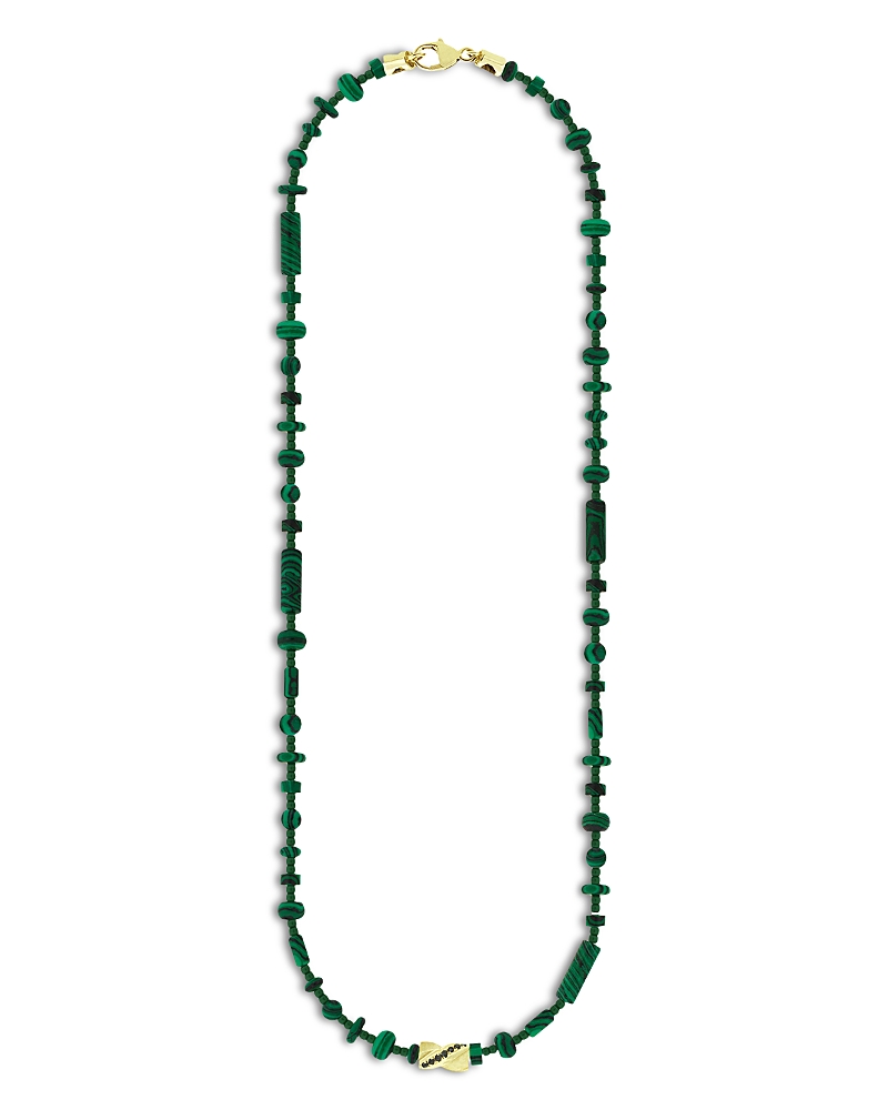 Luis Morais 14K Yellow Gold Black Diamond & Malachite Beaded Necklace, 20
