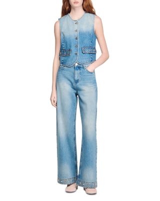 Rhinestone Straight Jeans in Blue Jean