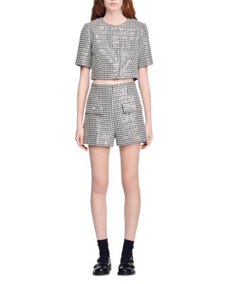 Sequin Houndstooth Tweed Shorts