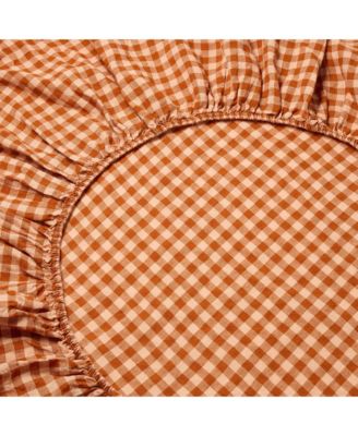 Colour Drenched Gingham Linen Fitted Sheet, Twin