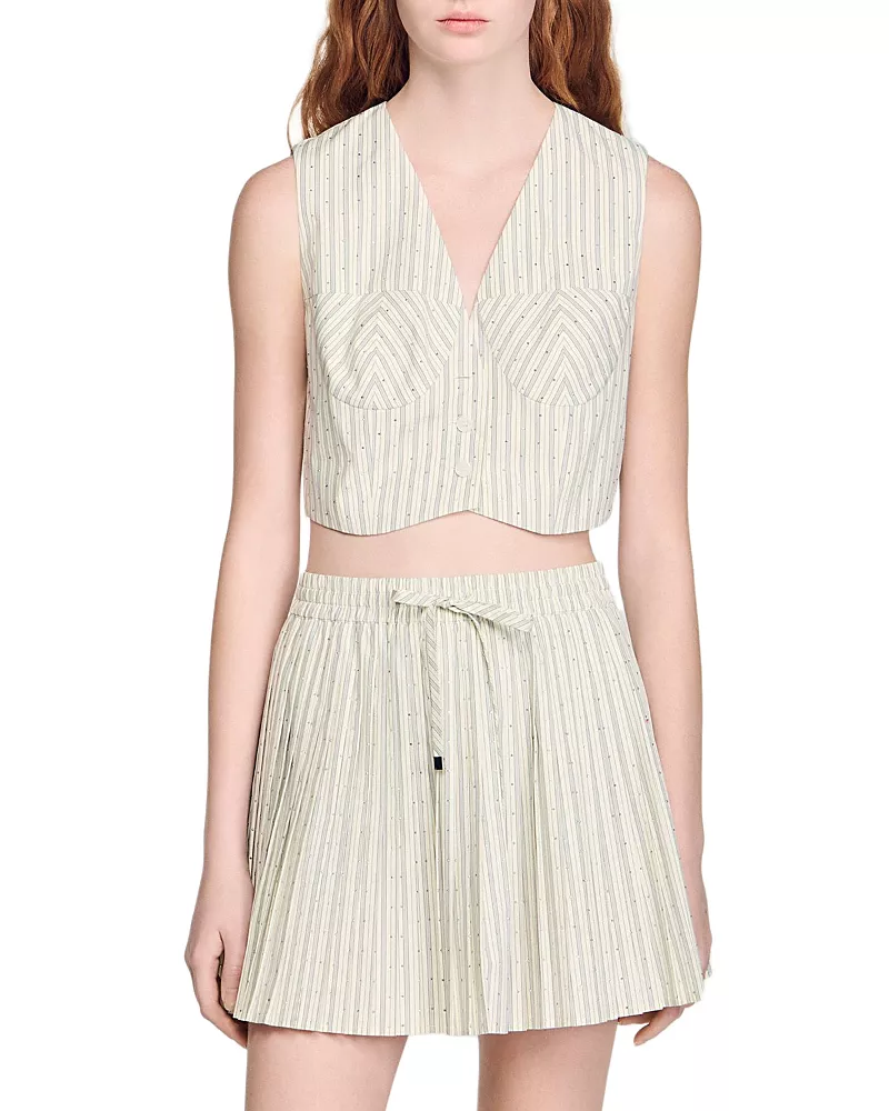Sandro Striped Rhinestone Crop Top