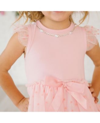 Girls' Flocked Heart Valentine's Day Tiered Short Sleeve Tutu Dress - Baby, Little Kid, Big Kid