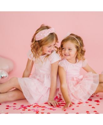 Girls' Pearl Heart Tiered Short Sleeve Tutu Dress - Baby, Little Kid, Big Kid