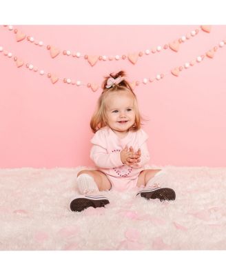 Girls' Dainty Rose Faux Pearl Heart Patch Long Sleeve Romper - Baby