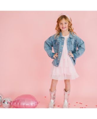 Girls' Faux Pearl Heart Patch Denim Jacket - Little Kid, Big Kid