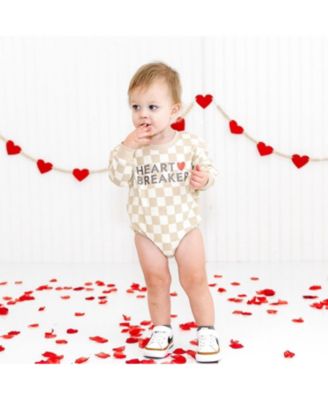 Boys' Heartbreaker Checkered Valentine's Day Long Sleeve Romper - Baby