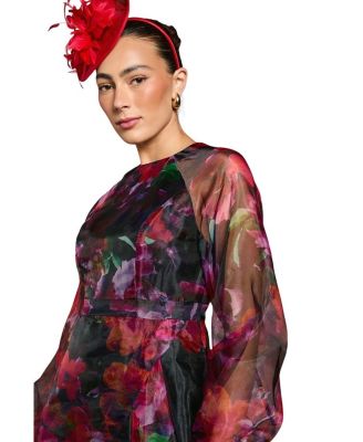 Organza Puff Sleeve Midi Dress