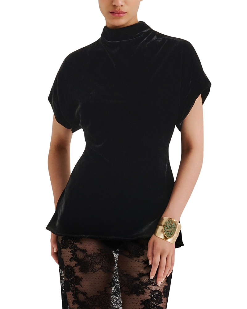 Malina Otilia Draped Half Polo Velvet Top
