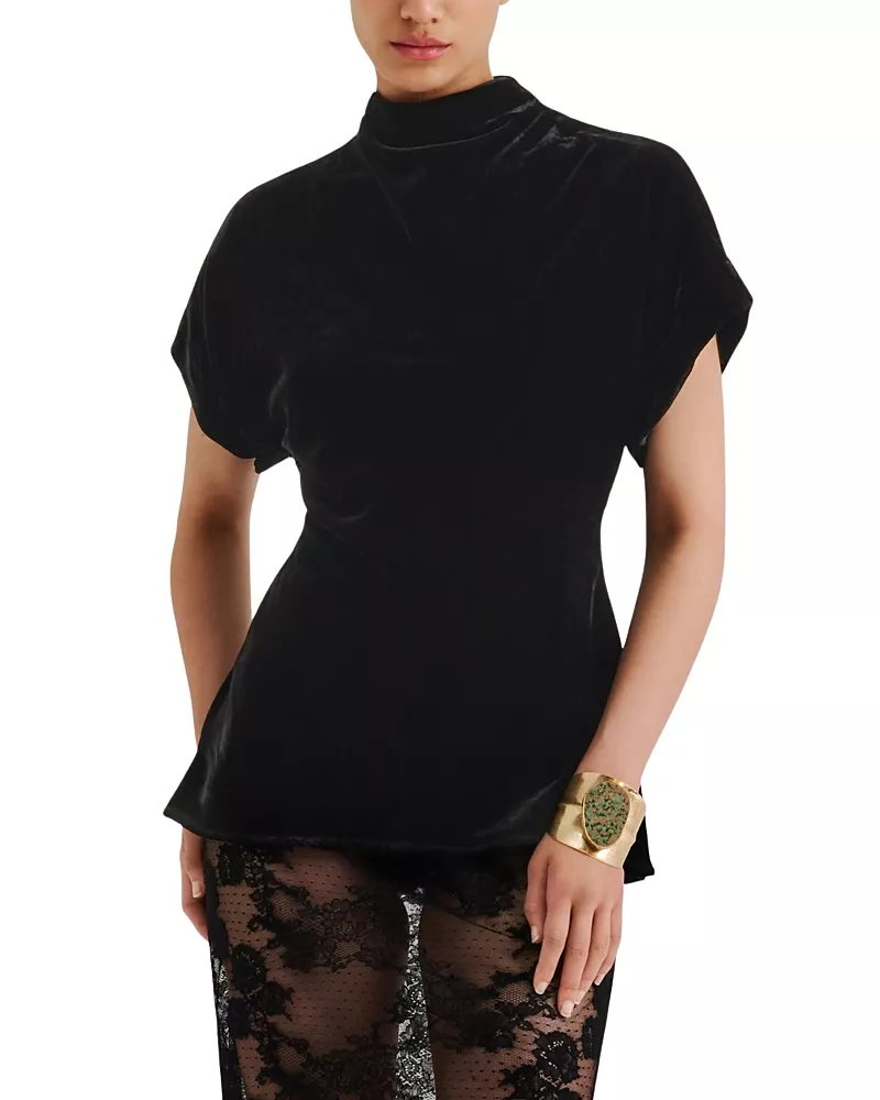 Malina Otilia Draped Half Polo Velvet Top