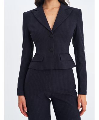  Quinne Striped Single-Breasted Peplum Blazer