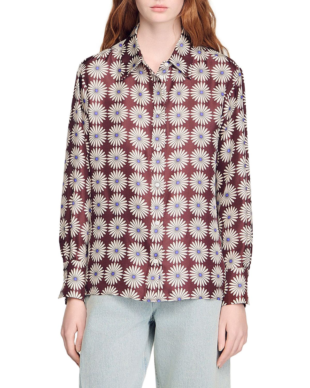 Sandro Floral Print Silk Shirt