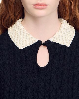 Embellished Collar Cable Knit Sweater