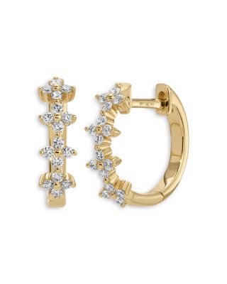 14K Yellow Gold Diamond Fleur Huggie Hoop Earrings