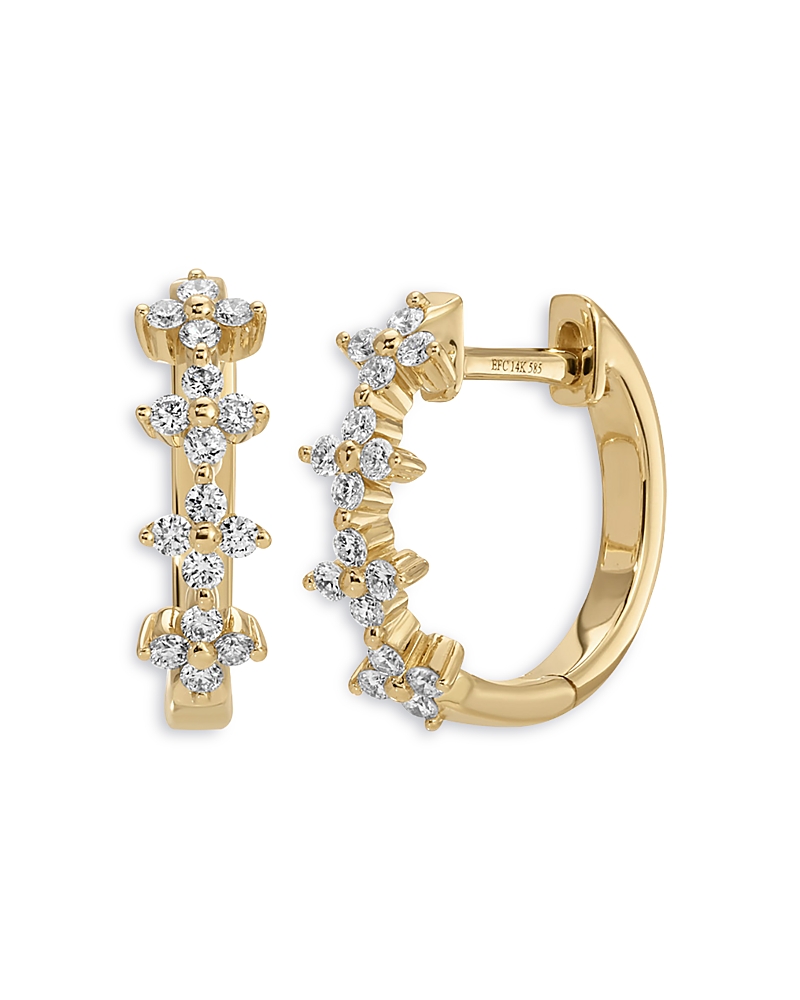 Ef Collection 14K Yellow Gold Diamond Fleur Huggie Hoop Earrings