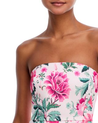York Satin Floral Strapless Peplum Top